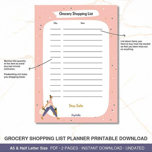 Grocery Shopping List - Printable Download - Styletadka