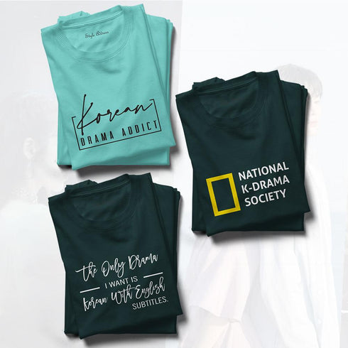 K-Drama T-shirts Combo I (Subtitles, Addict & Society) - Styletadka