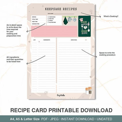 Keepsake Recipes - Printable Download - Styletadka