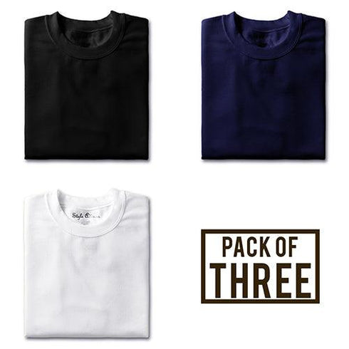 Pack of Three T-shirts (Black, Navy Blue, White) - Styletadka