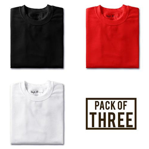 Pack of Three T-shirts (Black, Red, White) - Styletadka