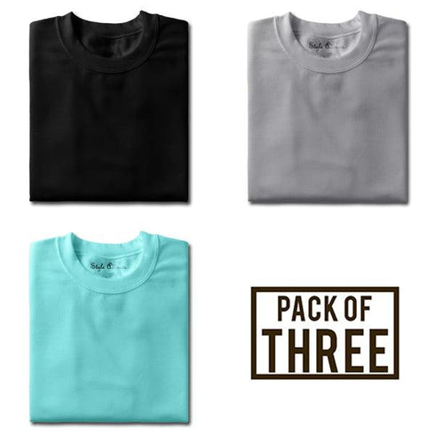 Pack of Three T-shirts (Ice Blue, Black, Steel Grey) - Styletadka