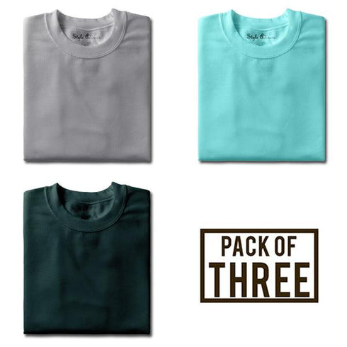 Pack of Three T-shirts (Ice Blue, Forest Green, Steel Grey) - Styletadka