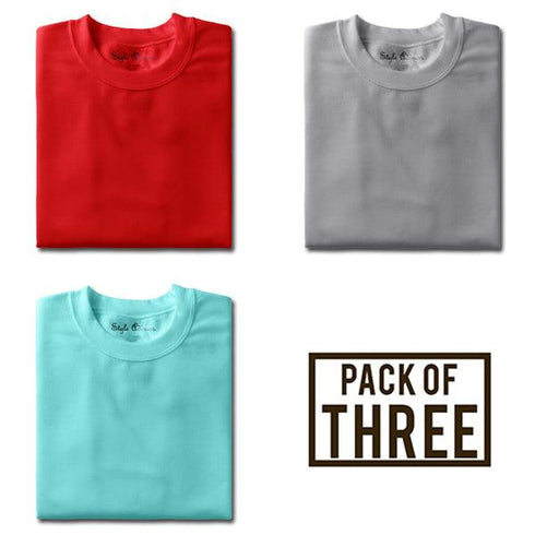 Pack of Three T-shirts (Ice Blue, Red, Steel Grey) - Styletadka