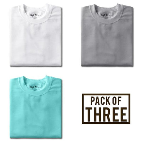 Pack of Three T-shirts (Ice Blue, White, Steel Grey) - Styletadka