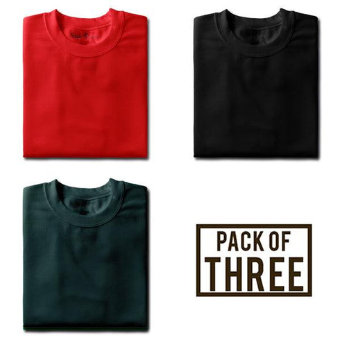 Pack of Three T-shirts (Red, Black, Forest Green) - Styletadka