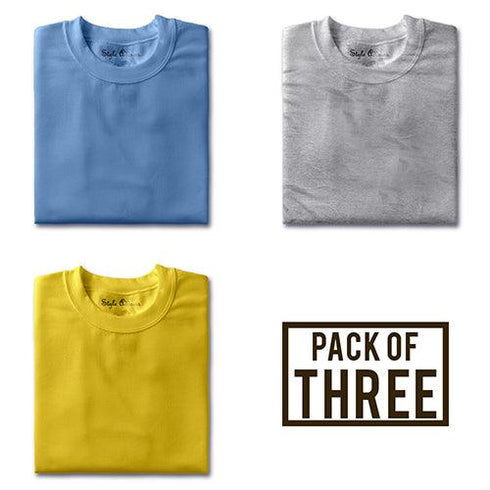 Pack of Three T-shirts (Sky Blue, Melange Grey, Yellow) - Styletadka