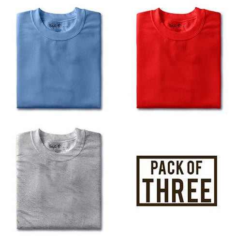 Pack of Three T-shirts (Sky Blue, Red, Melange Grey) - Styletadka