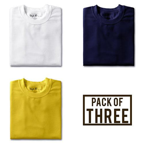 Pack of Three T-shirts (White, Navy Blue, Yellow) - Styletadka
