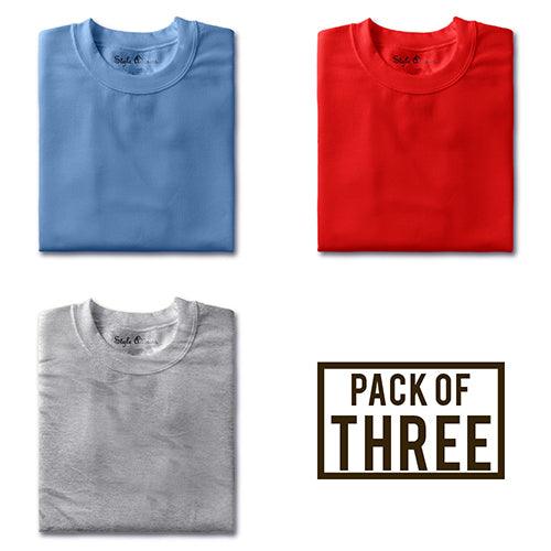 Pack of Three T-shirts (Sky Blue, Red, Melange Grey) - Styletadka